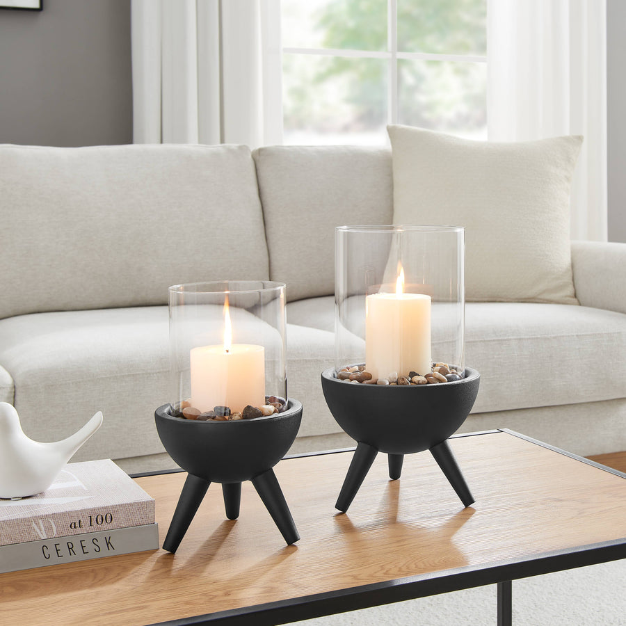 Molta Modern Black Metal Pedestal and Glass Candle Holder: Small