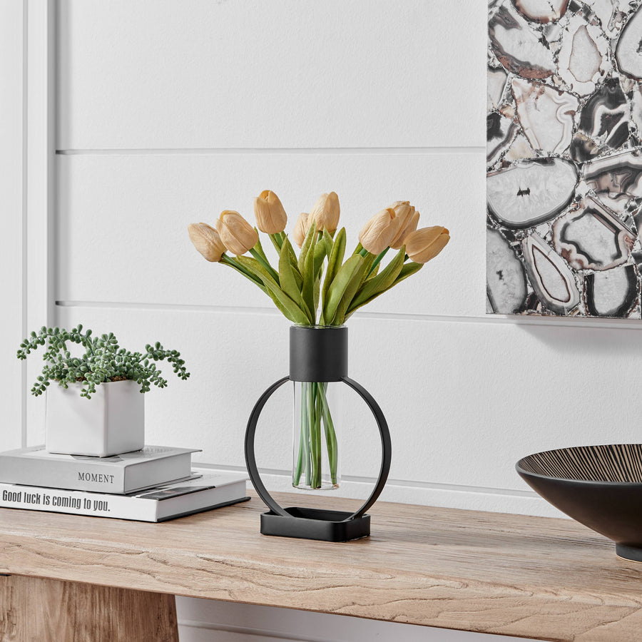 Modern Black Open Circle Clear Glass Tabletop Vase