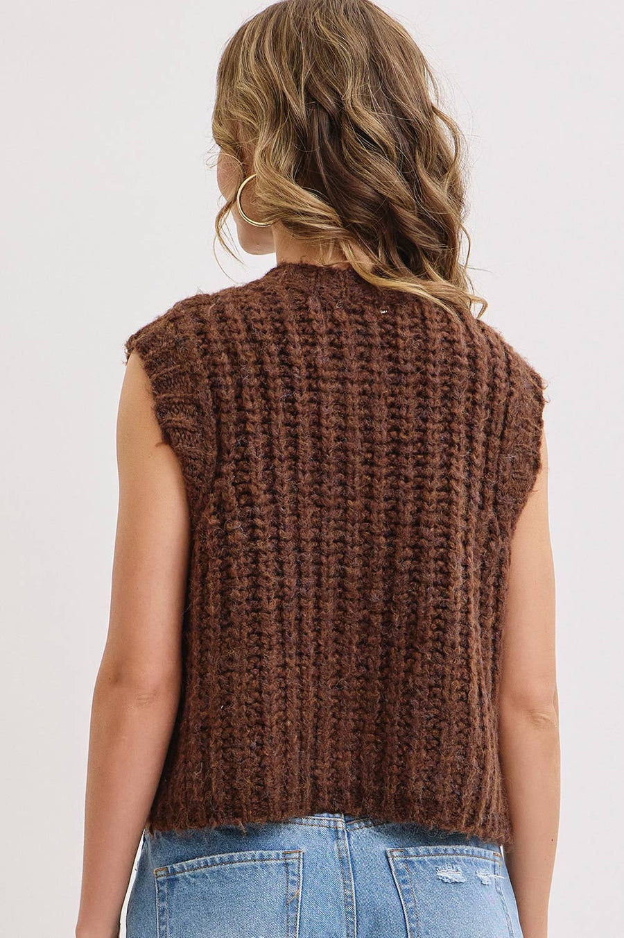 CHUNK SWEATER KNIT VEST : Brown