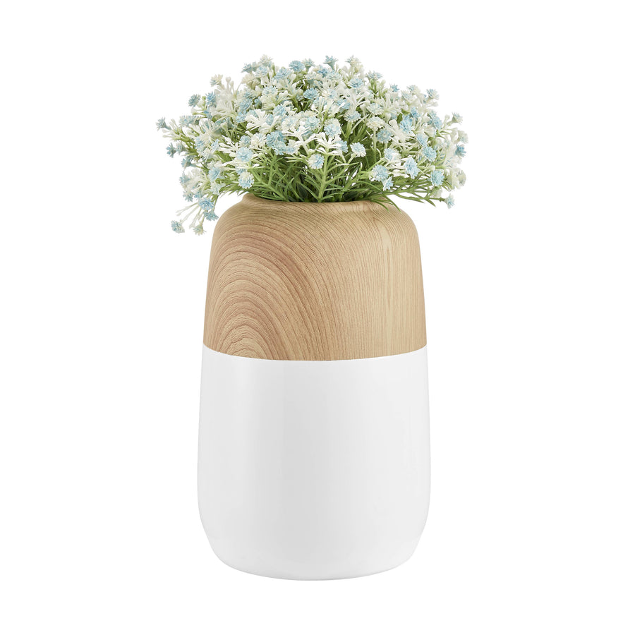 Two Tone Cylindrical Table Vase White and Beech