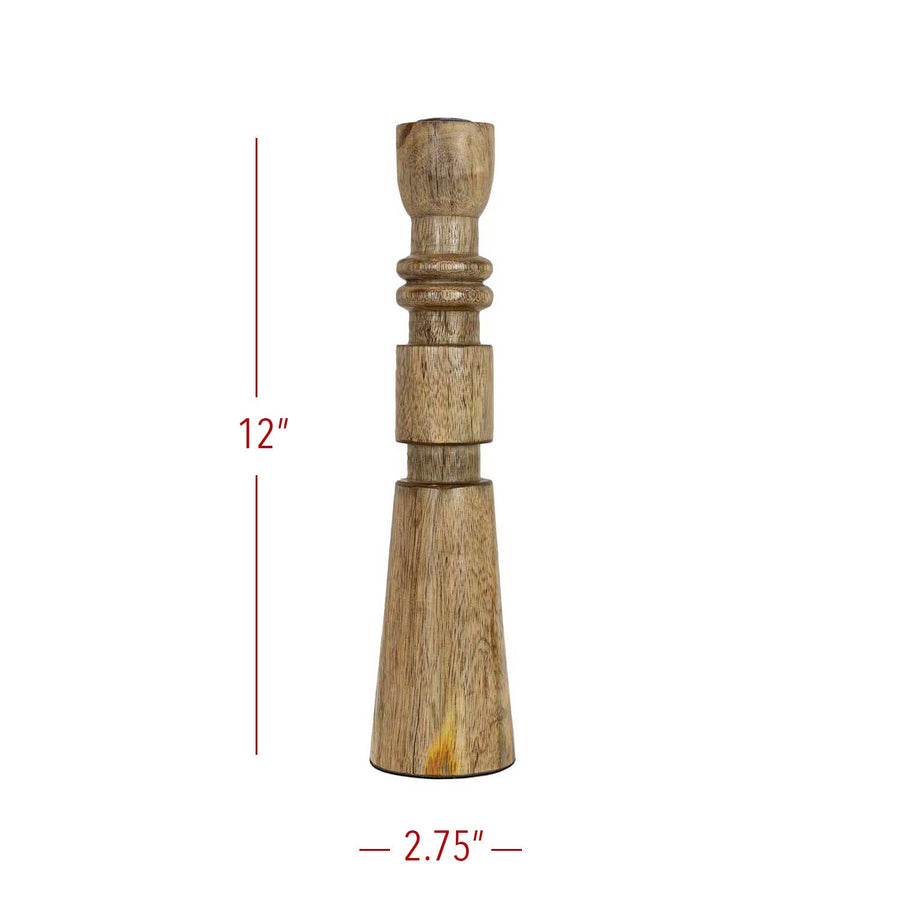 Foreside Home & Garden - Yuma Boho Carved Stack Taper Holder Wood With Metal Cup