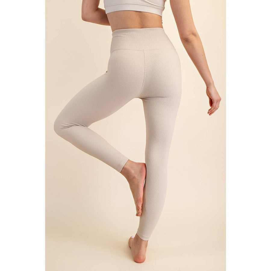 NYLON RIB YOGA LEGGINGS: Seashell