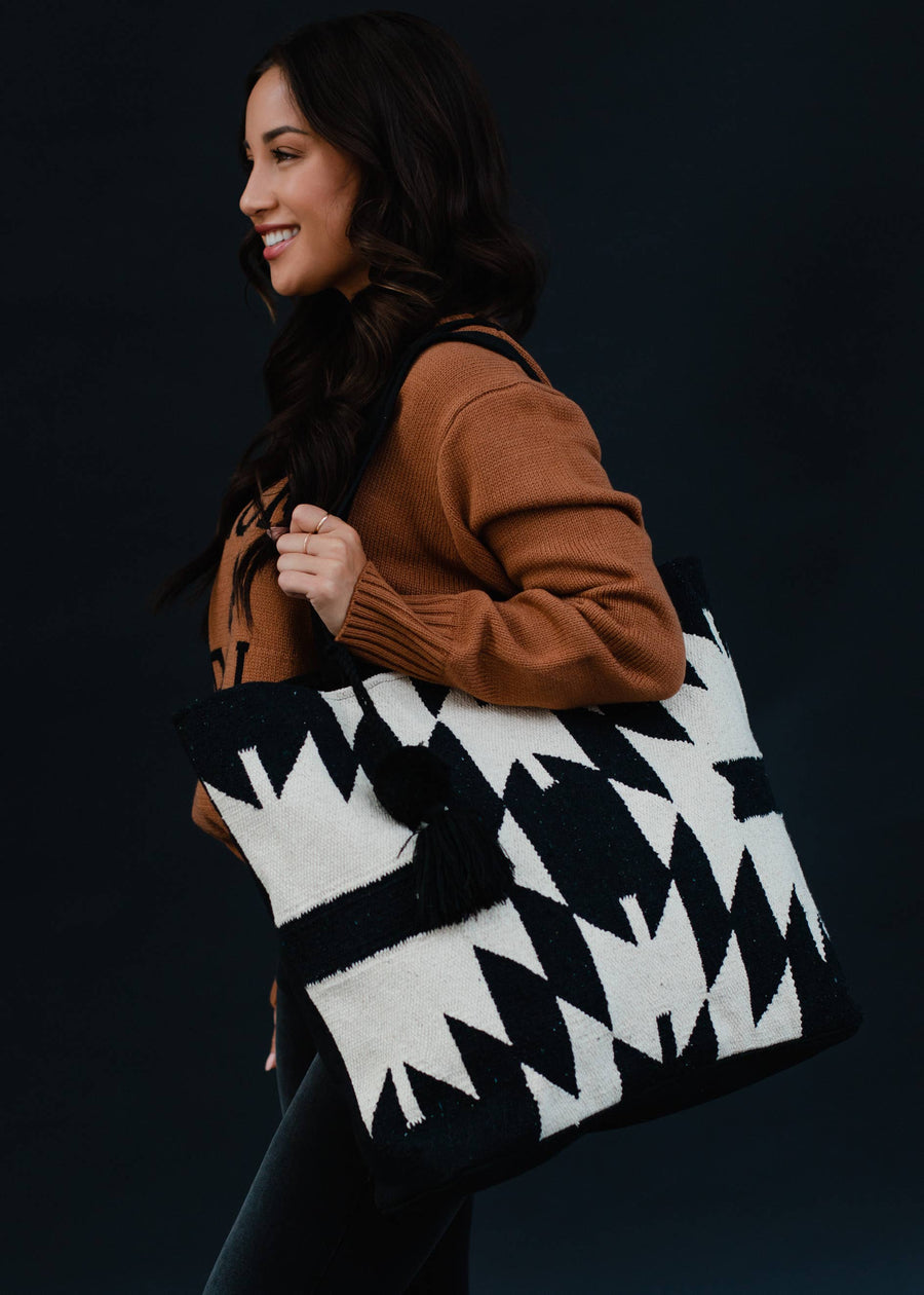Black & Cream Aztec Tote