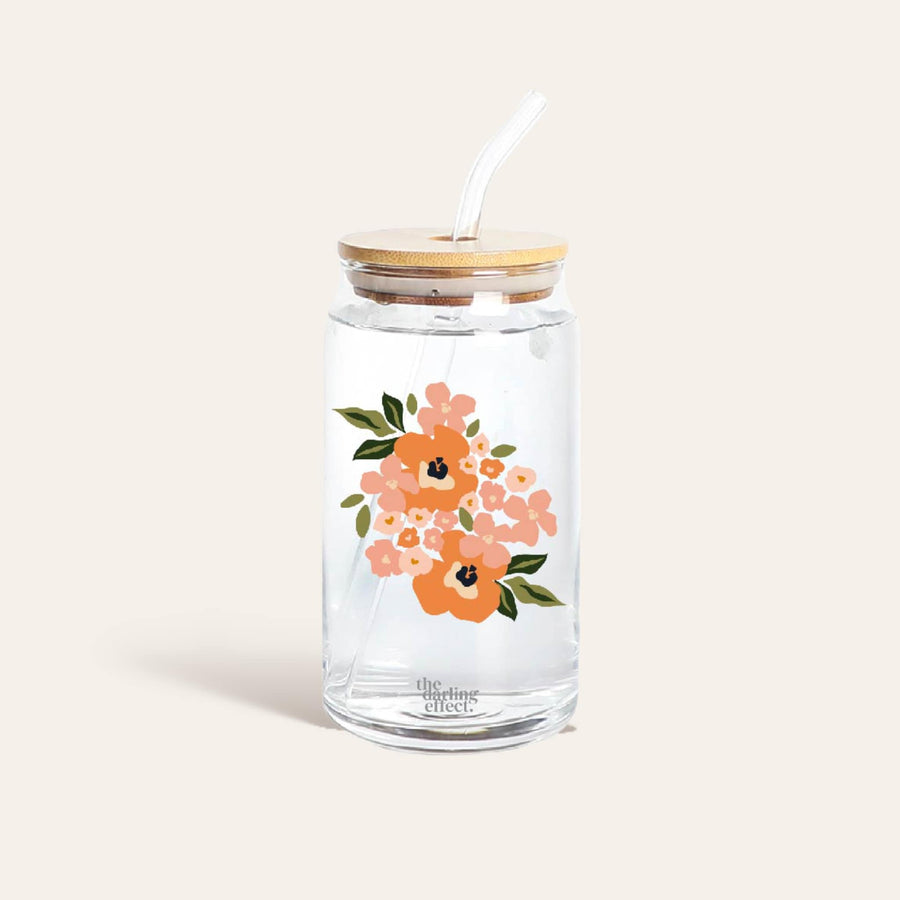 The Darling Effect - Iced Coffee Cup - Floral Orange Glass Drinkware