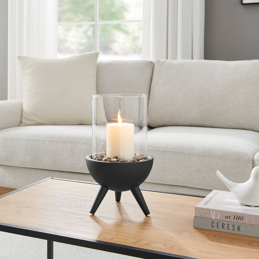 Molta Modern Black Metal Pedestal and Glass Candle Holder: Small