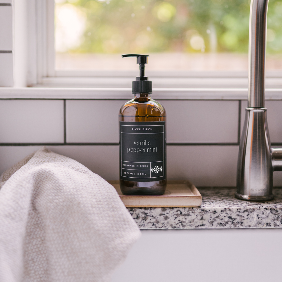 Vanilla Peppermint -16oz Amber Glass Soap-Handmade-Hand Wash