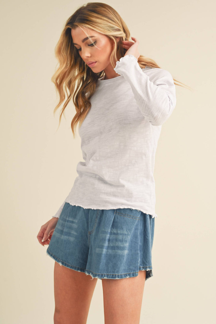 AEMI + CO -White Gwen Baby Long Sleeve Top