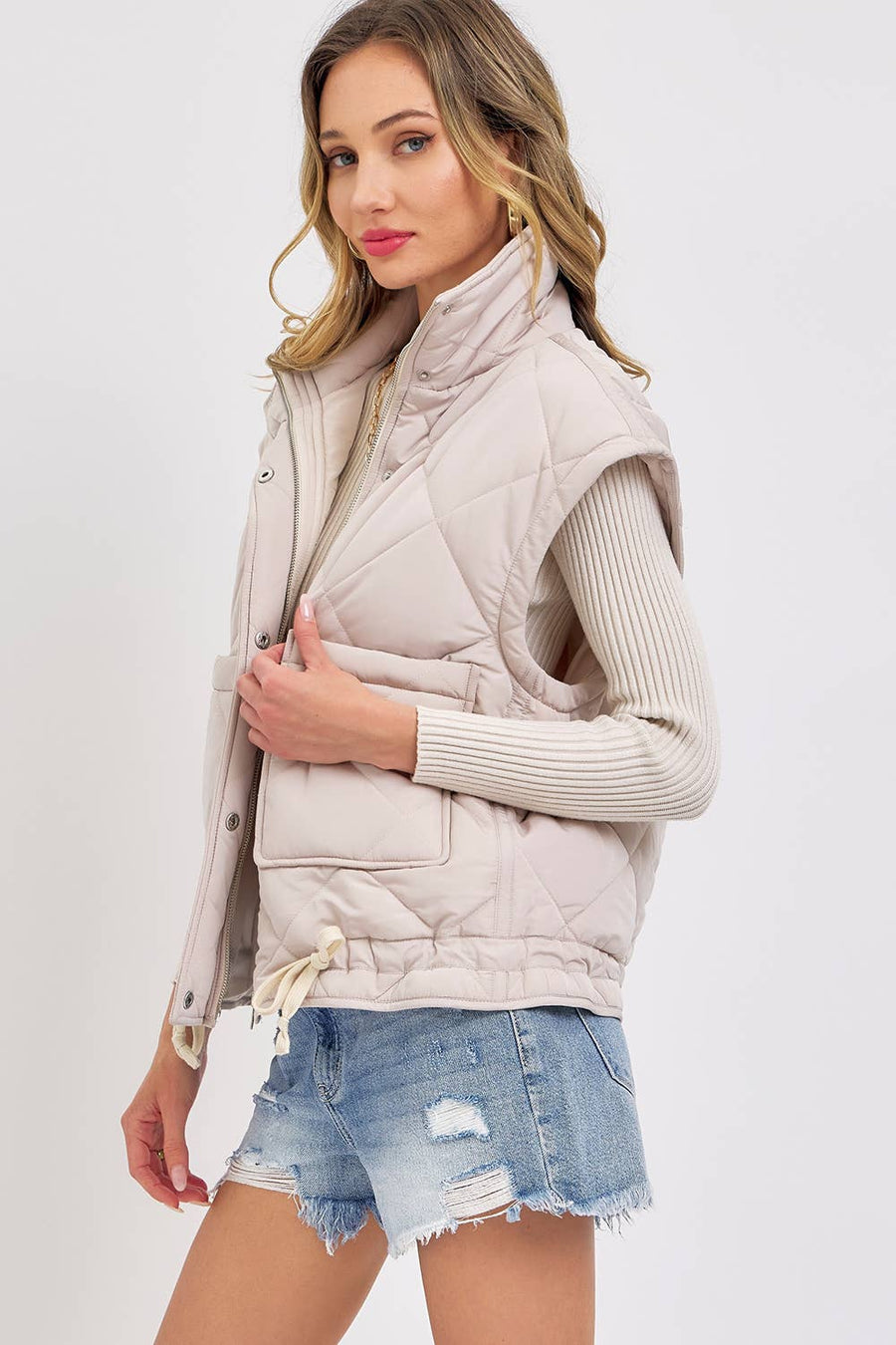 Quilted Puffer Vest _ Taupe