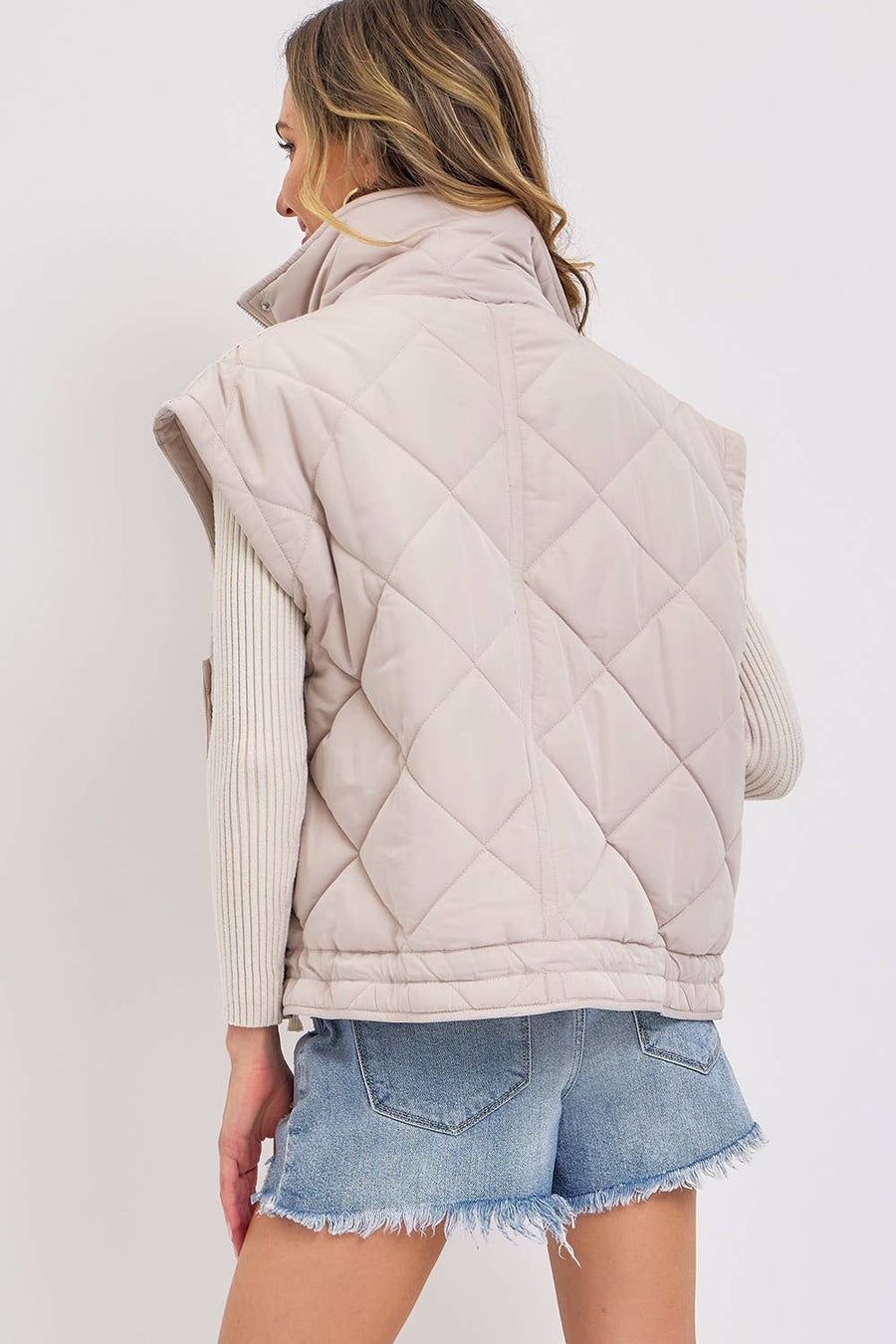Quilted Puffer Vest _ Taupe