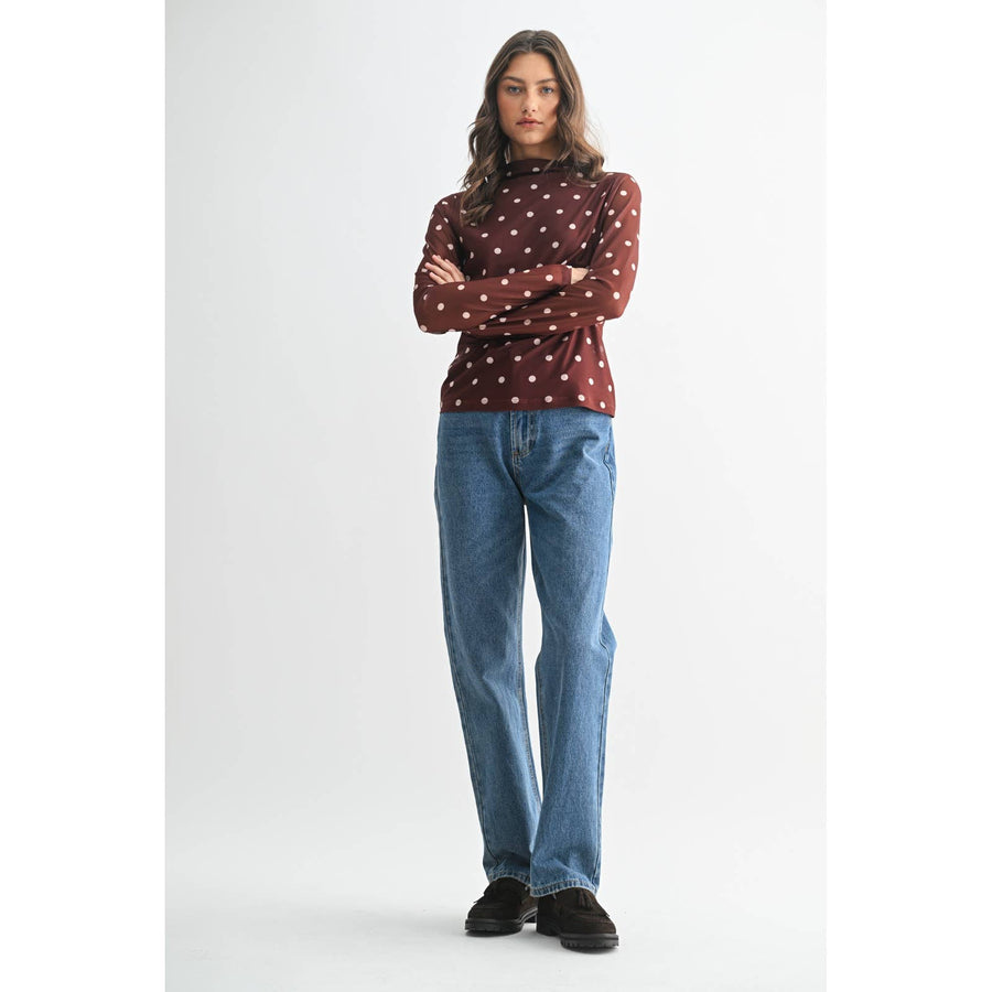 Wishlist Apparel - POLKA DOT MOCK NECK MESH KNIT TOP / WL25-11505: WHITE/BLACK