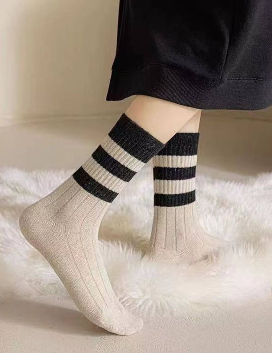 Sweetkama - Ladies Socks/Rib Knit Color Block Stripe Socks/OS