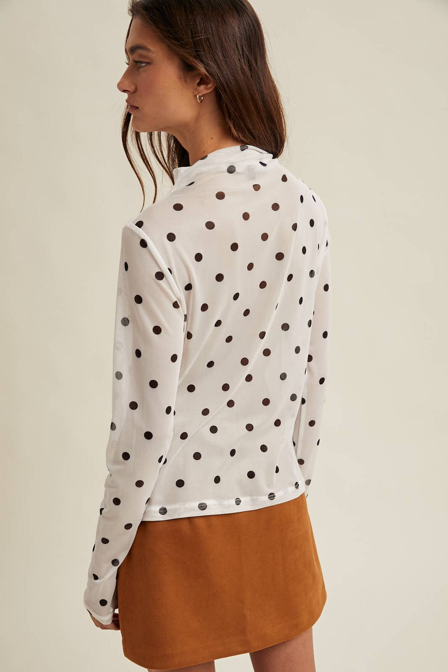 Wishlist Apparel - POLKA DOT MOCK NECK MESH KNIT TOP / WL25-11505: WHITE/BLACK