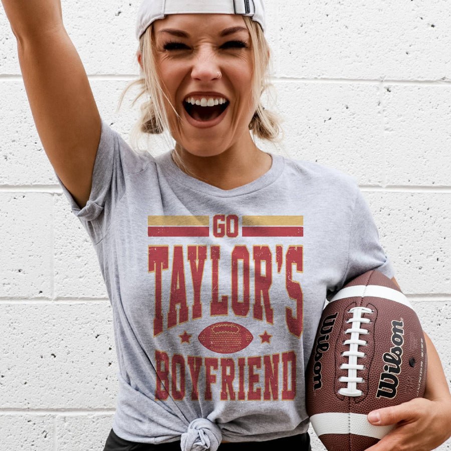 Par.tees by Party On! - Go Taylors Boyfriend Kansas City Chiefs Football Tees: Heather Gray / Small Unisex