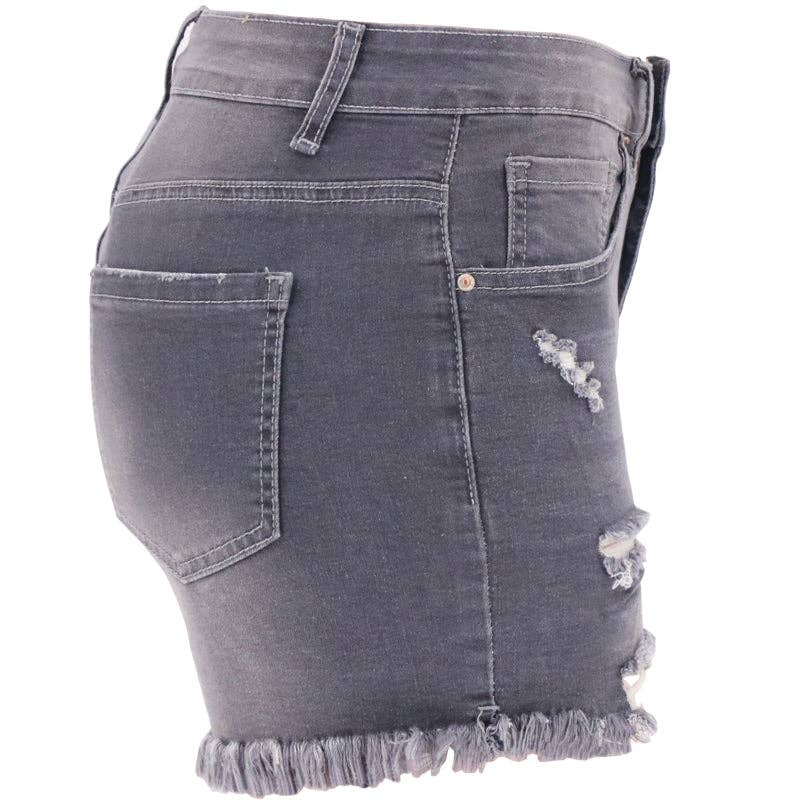 Lovesoft - Women's High-rise Ripped Stretch Summer Denim Shorts: Gray
