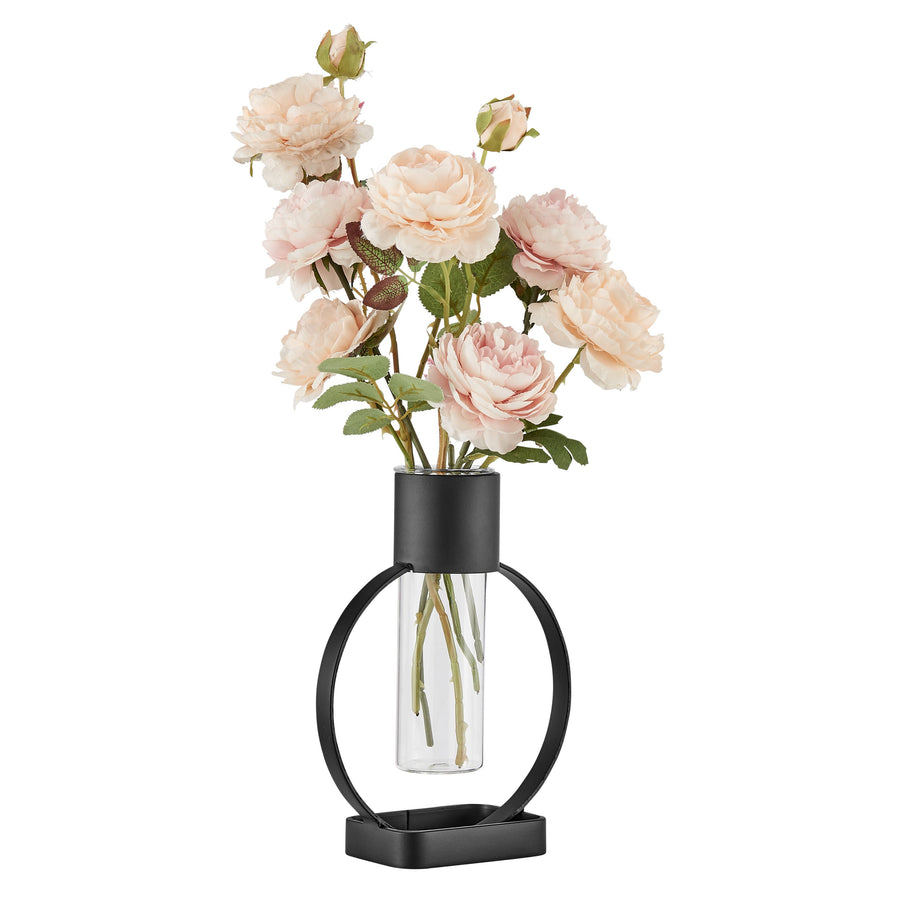 Modern Black Open Circle Clear Glass Tabletop Vase