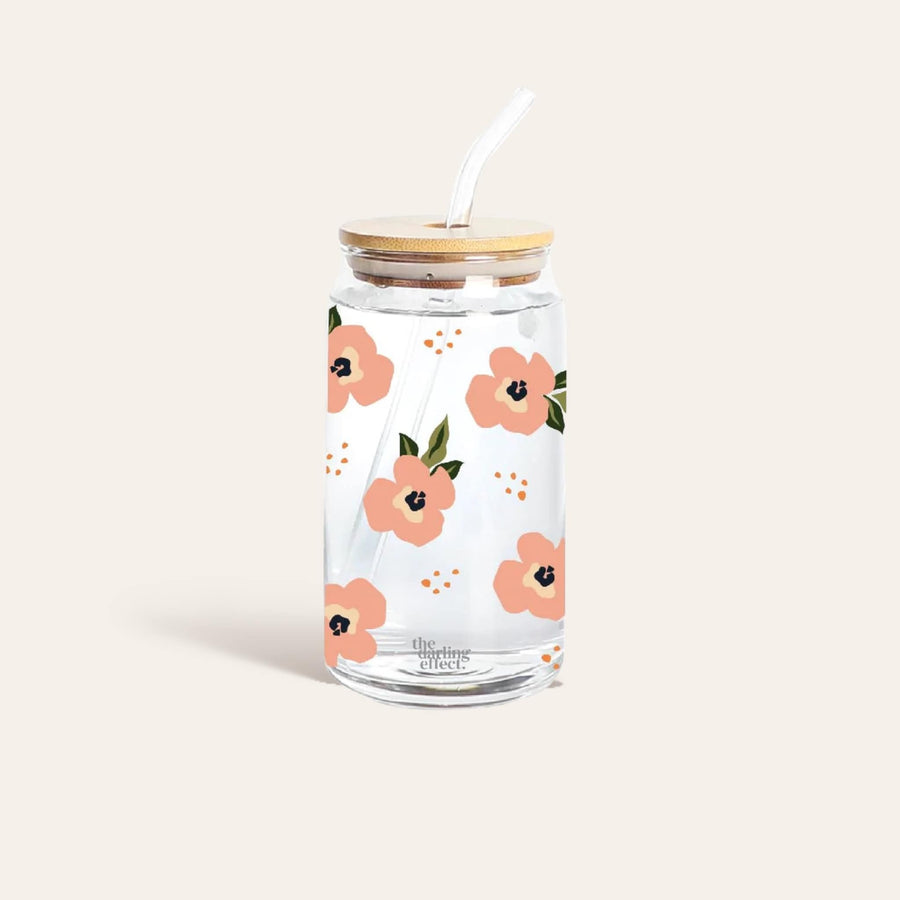 The Darling Effect - Iced Coffee Cup - Retro Floral Peach Glass Drinkware