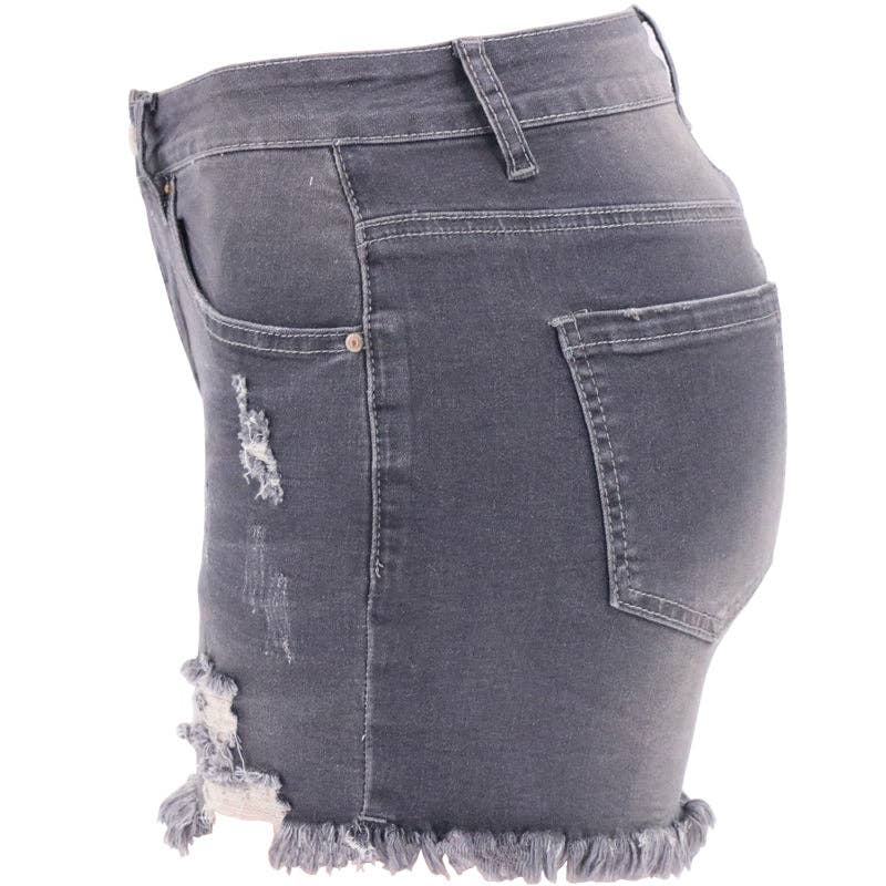 Lovesoft - Women's High-rise Ripped Stretch Summer Denim Shorts: Gray