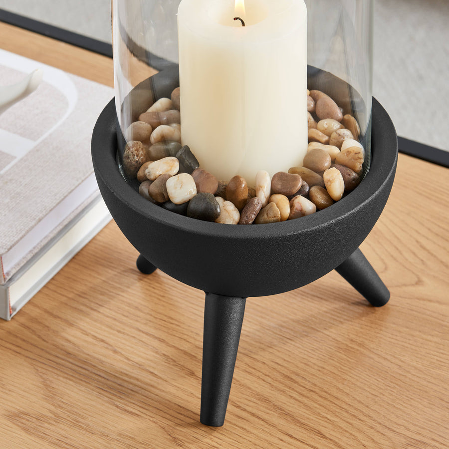 Molta Modern Black Metal Pedestal and Glass Candle Holder: Small