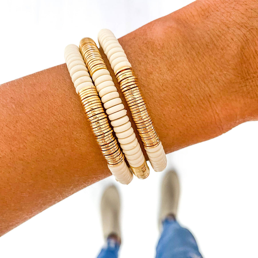 Savvy Bling - Red Pink Ivory Acrylic Disc Bracelet: Blush