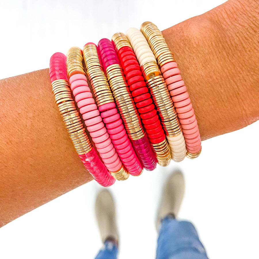 Savvy Bling - Red Pink Ivory Acrylic Disc Bracelet: Blush
