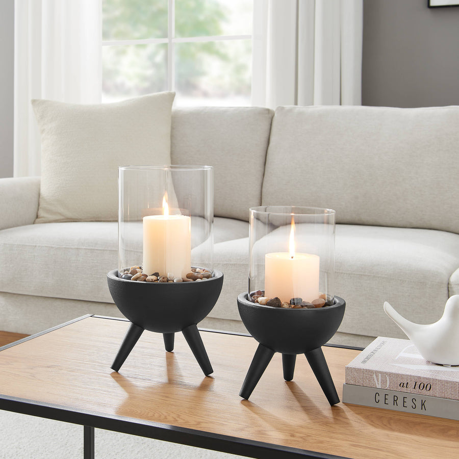 Molta Modern Black Metal Pedestal and Glass Candle Holder: Small