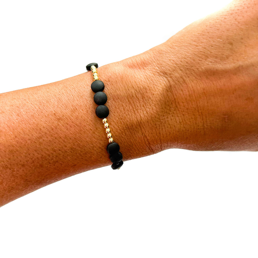 Savvy Bling - Black & Gold Filled Bracelets: Metallic Black & Gold Textured
