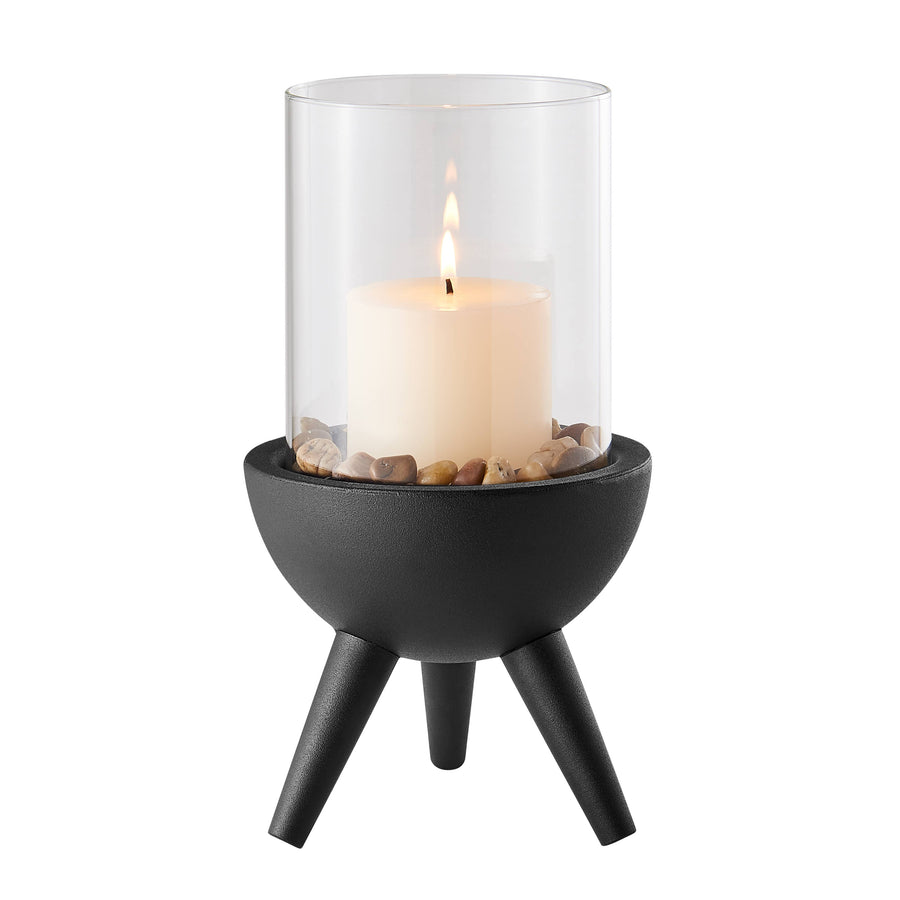 Black Metal Pedestal and Glass Candle Holder: Large