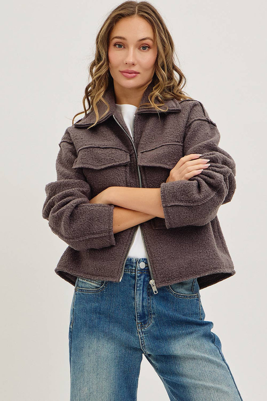Textured Bomber Jacket - Charcoal