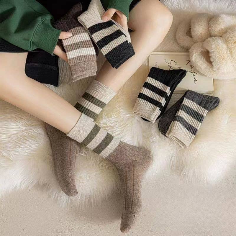 Sweetkama - Ladies Socks/Rib Knit Color Block Stripe Socks/OS
