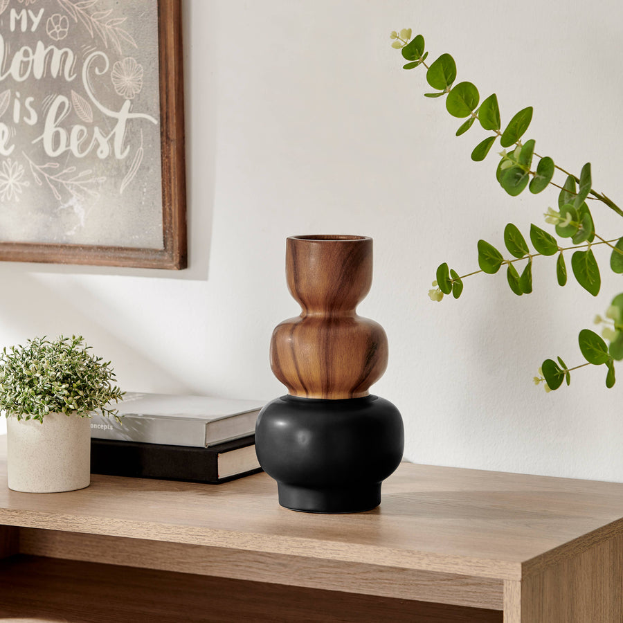 Two Tone Vase Black and Walnut