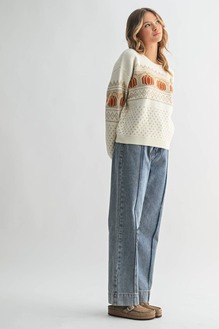 PUMPKIN JACQUARD SWEATER / WL25-11190: OFF WHITE COMBO / L