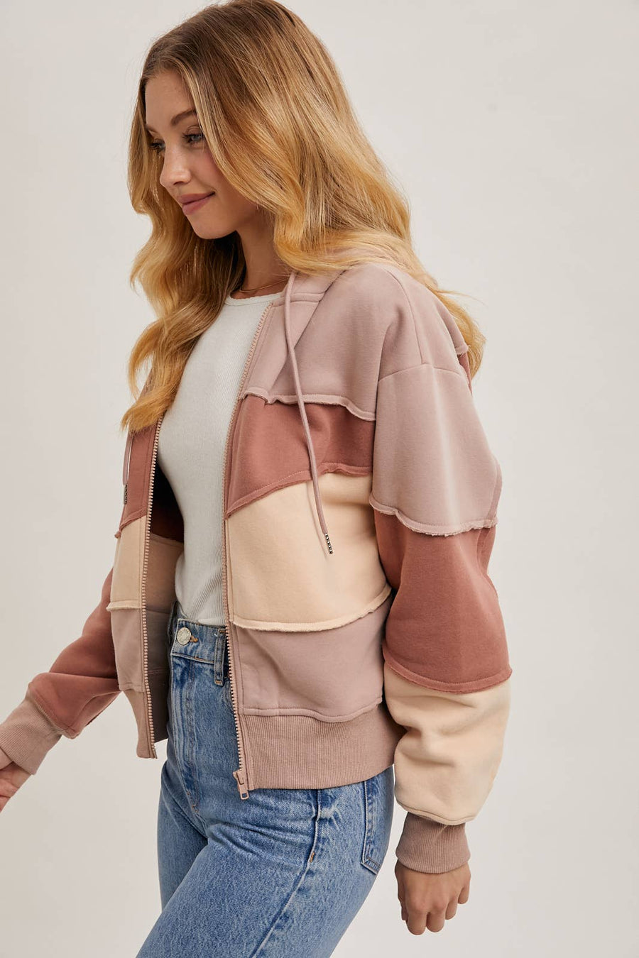 Bluivy -ROSE  ZIP FRONT PATCHWORK HOODIE