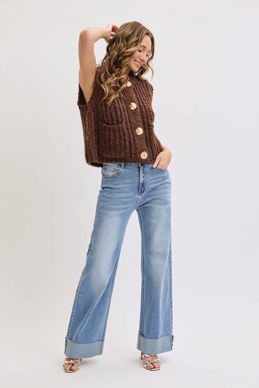 CHUNK SWEATER KNIT VEST : Brown