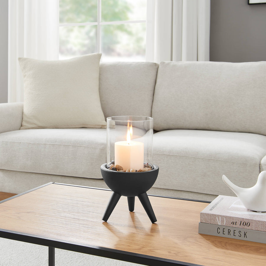 Molta Modern Black Metal Pedestal and Glass Candle Holder: Small