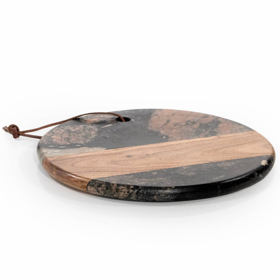 Dark Round Marble & Acacia Wood Charcuterie Board