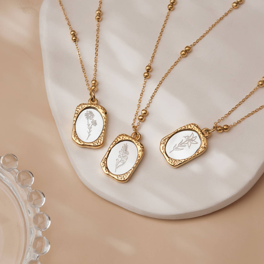 18K Gold Mirror Birth Flower Necklace