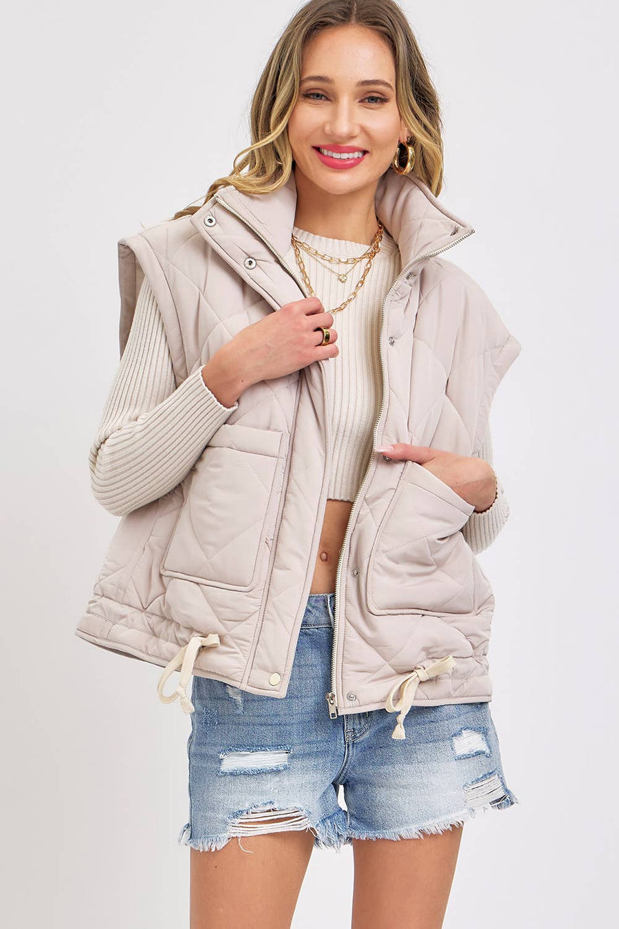 Quilted Puffer Vest _ Taupe