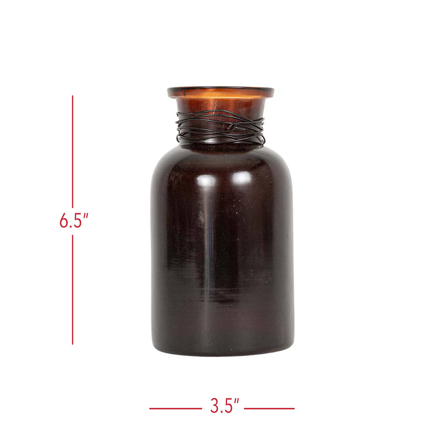 Foreside Home & Garden - Faye Wrapped Neck Bud Vase Amber Glass & Metal, Fall Decor