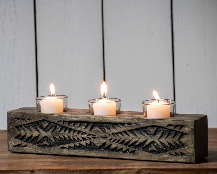 Foreside Home & Garden - Tucson Black Southwest Votive Candle Holder, 3 Glass Inserts