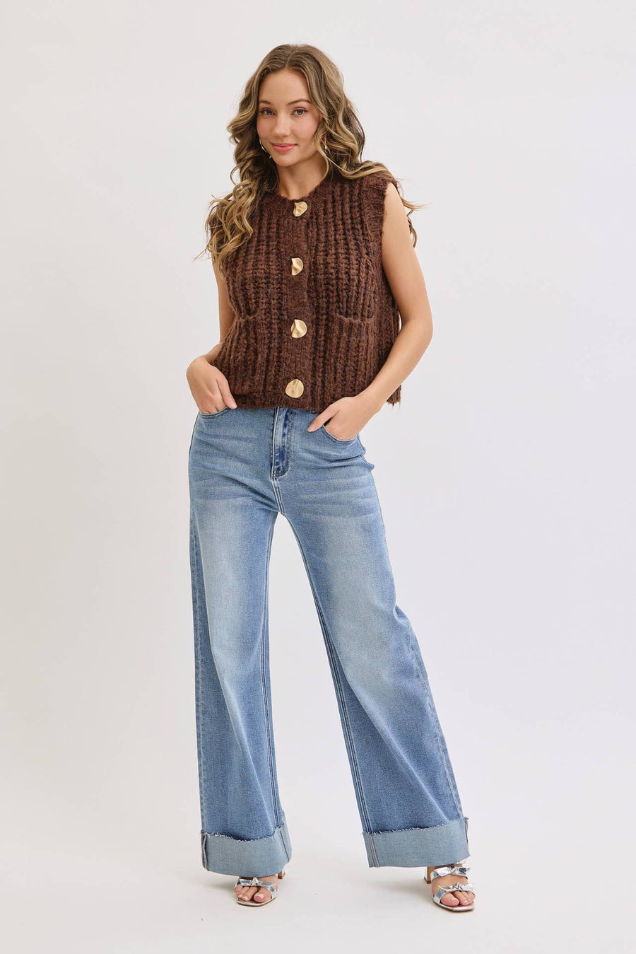 CHUNK SWEATER KNIT VEST : Brown