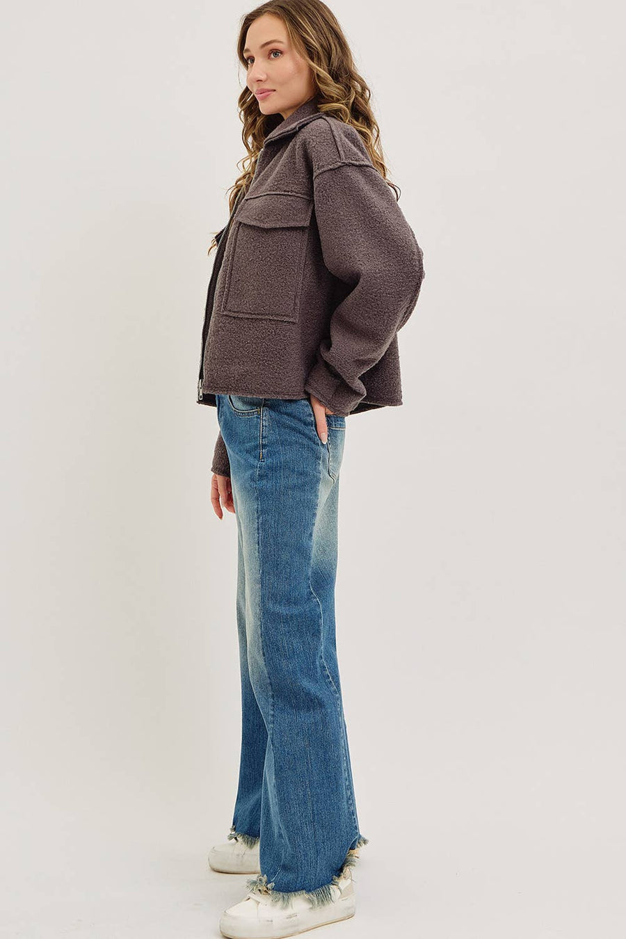 Textured Bomber Jacket - Charcoal