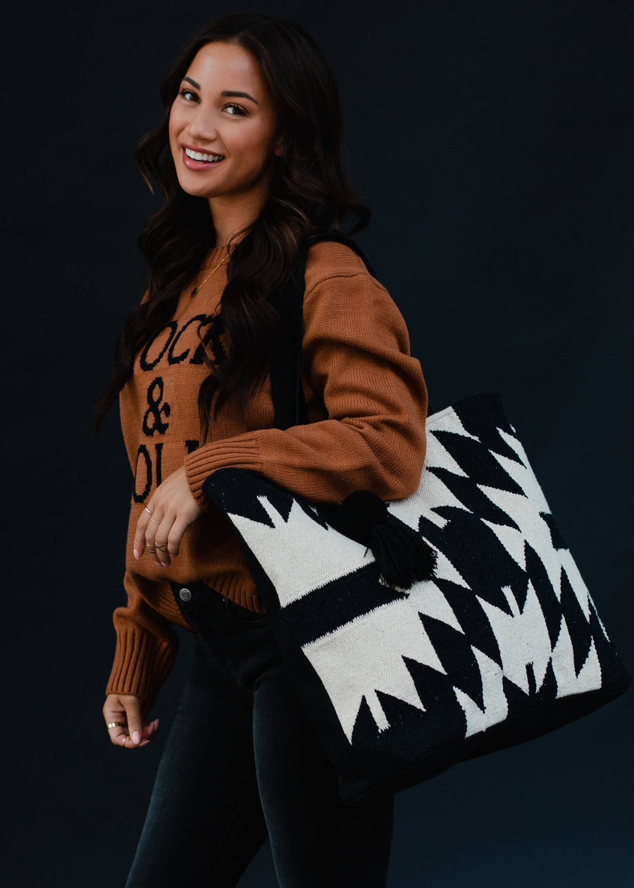 Black & Cream Aztec Tote