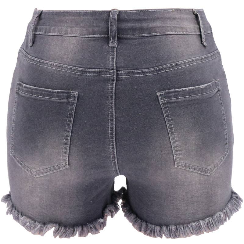 Lovesoft - Women's High-rise Ripped Stretch Summer Denim Shorts: Gray