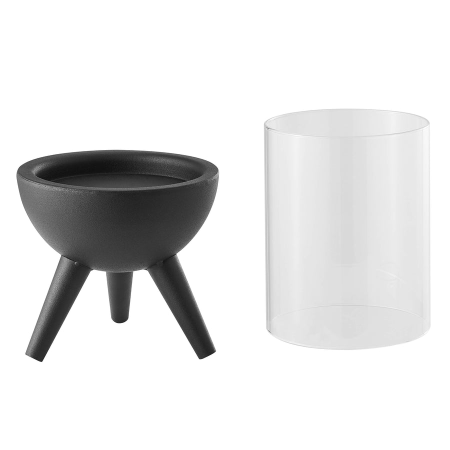 Molta Modern Black Metal Pedestal and Glass Candle Holder: Small