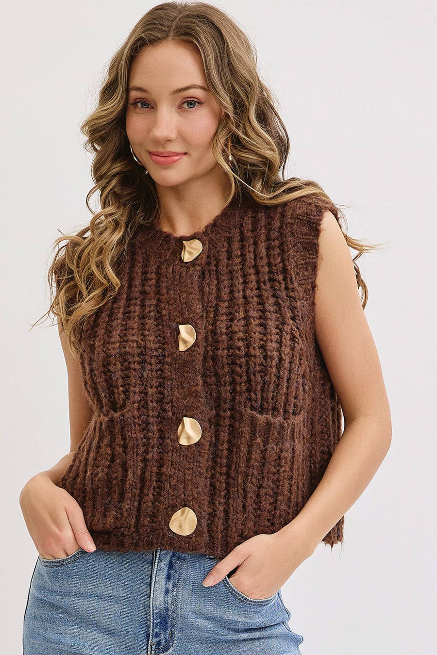 CHUNK SWEATER KNIT VEST : Brown