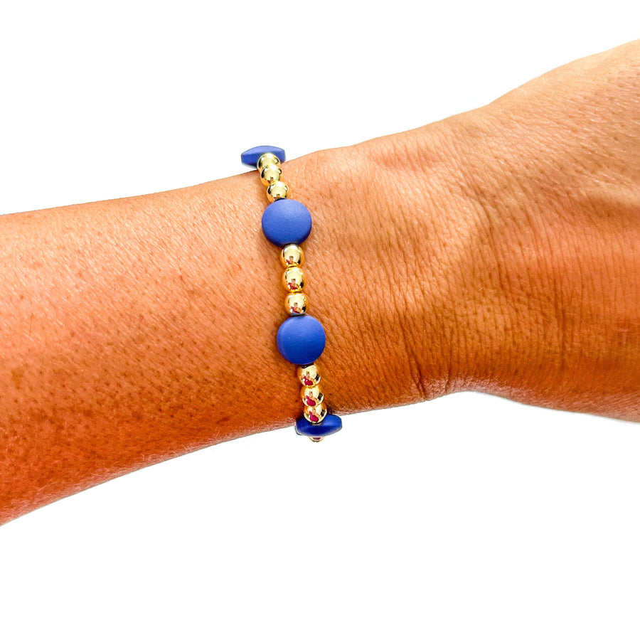 Savvy Bling - Blue 18K Gold Filled Bracelets: Matte Flat Blue & 3 Gold