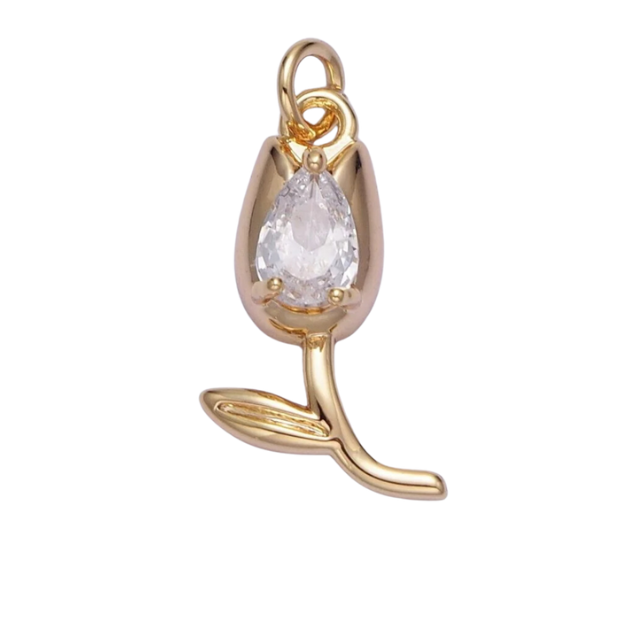 It's Especially Lucky - Gold Tulip with Crystal Center Charm