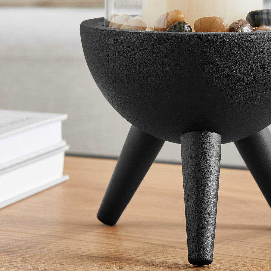 Molta Modern Black Metal Pedestal and Glass Candle Holder: Small