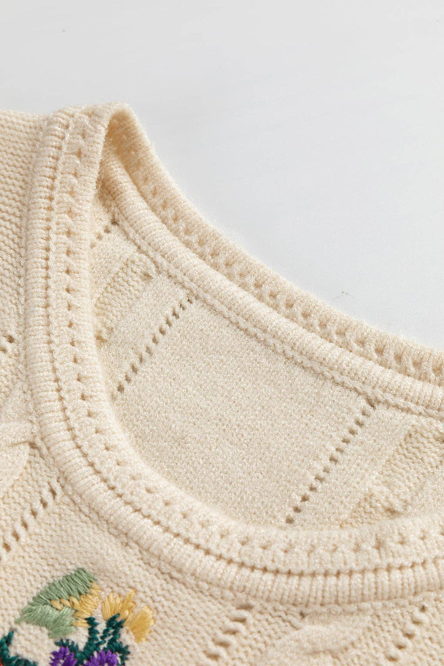 Lovesoft - Embroidered Floral Cable Knit Sweater Vest: ivory