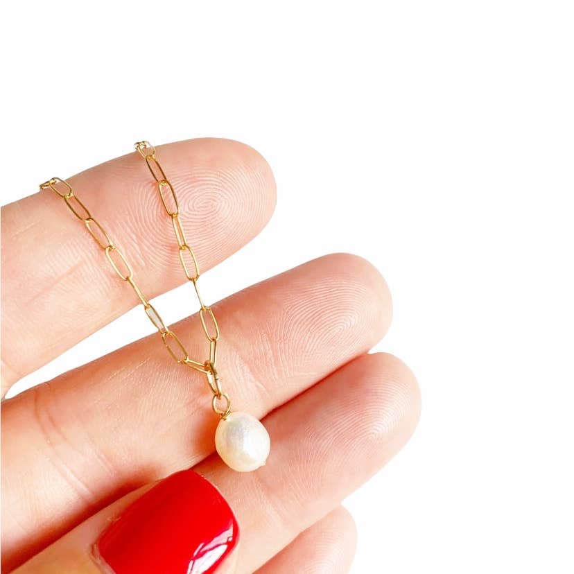 True By Kristy Jewelry - Baroque Pearl Necklace Gold Filled